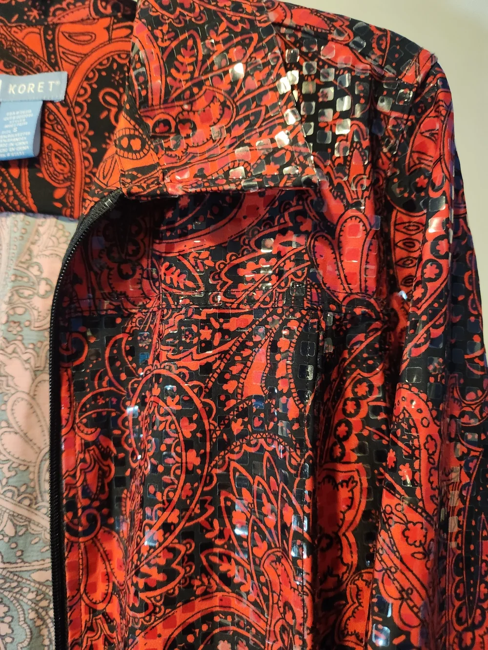 Vitage Koret Red and Black Paisley Jacket Embellished w/ Sequins - Womens Size S